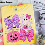 Comfort Colors Preppy Ghost Coquette Shirt, Cute Pink Bow Halloween T-Shirt, Girly Spooky Season Graphic Tee, Retro Fall Ghost Apparel, Trendy Gift